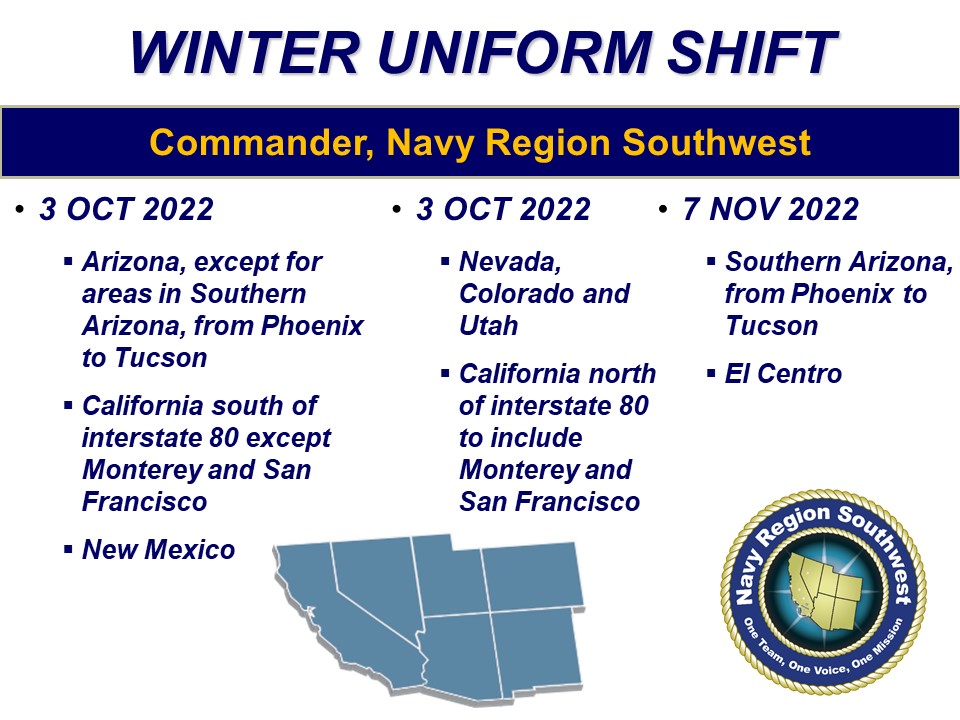 Commander, Navy Region Southwest Winter Uniform Shift